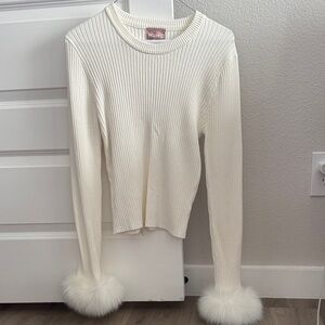 Show Me Your MuMu Ivory Ribbed Long Sleeve with Faux Fur Cuffs